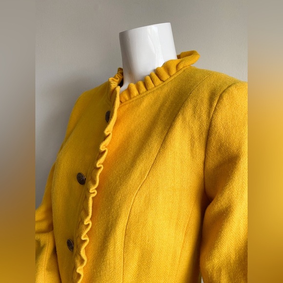 Talbots Yellow Wool Blazer Jacket Ruffle Career Vibrant Preppy Retro Modest 10 - Picture 5 of 12